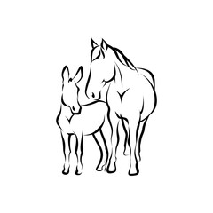 Horse and Donkey Line Art A Gentle Duo Illustration
