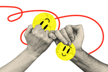 Trend composite sketch template 3D photo collage of gesture two hand hold together pinky face...