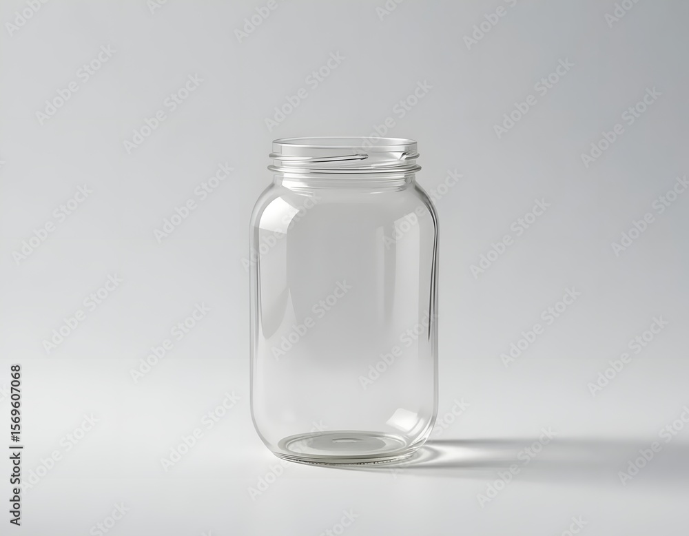 Poster a clear glass mason jar isolated on a white background in a studio setting with soft lighting