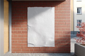 White wrinkled poster template. Glued paper mockup. Blank wheatpaste on textured wall. Empty street art sticker mock up. Clear urban glued advertising canvas.