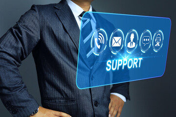 technical support concept with a technical manager standing in front of customer service...