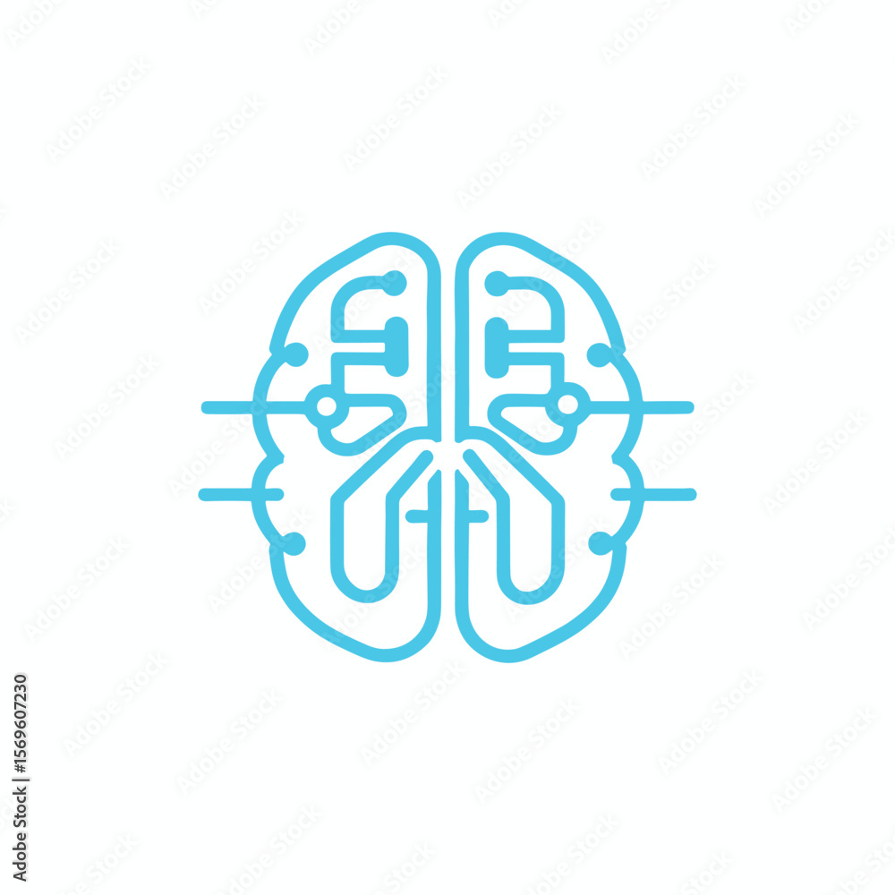 Poster artificial intelligence brain icon with circuit lines on white background