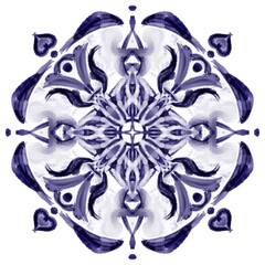 Design for ceramic tiles, majolica, watercolor ornament. hand drawing plate decoration
