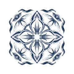 Design for ceramic tiles, majolica, watercolor ornament. hand drawing plate decoration
