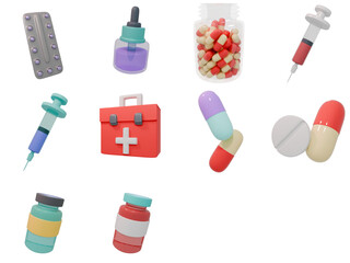 Collection of 3D Rendered Medical Supplies and Medications