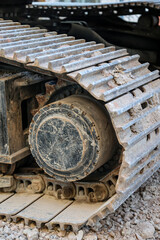 Detail eines Bagger an einer Baustelle.