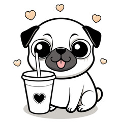 pug holding a bubble tea cup 