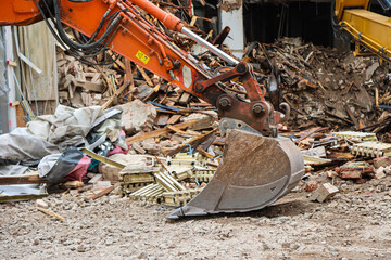 Detail eines Bagger an einer Baustelle.