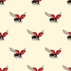 Seamless colorful cute ladybug print pattern