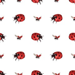 Seamless colorful cute ladybug print pattern