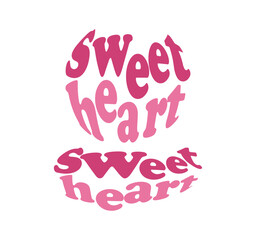 The word “Sweetheart” appears twice in pink and magenta with a bold, warped retro font, creating a curved mirror-like effect. Perfect for love-themed art and vintage designs.