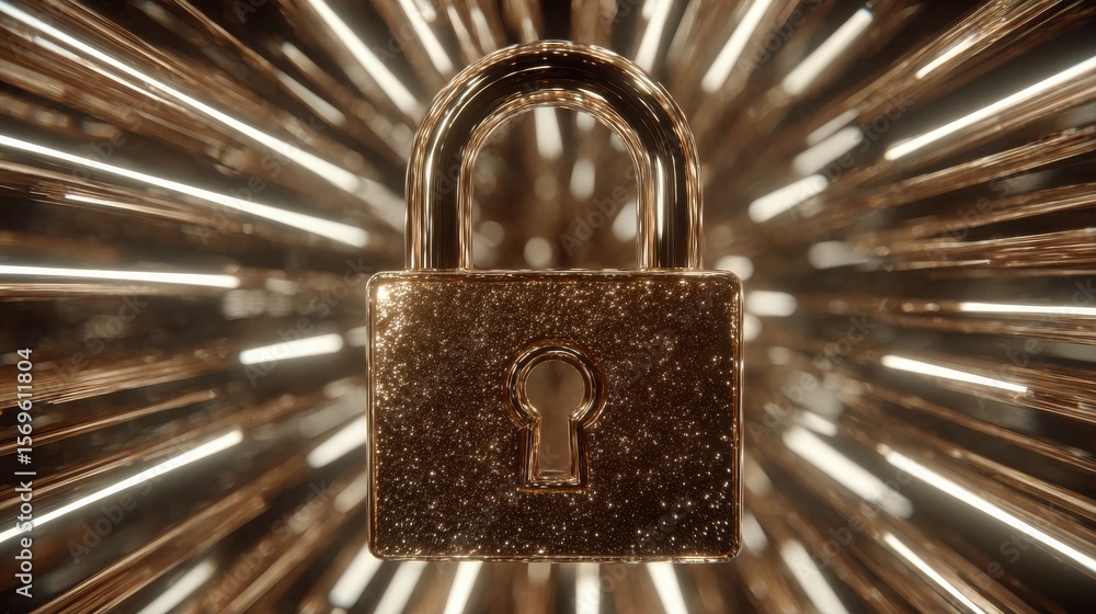 Poster radiating golden light from a central padlock, symbolizing impenetrable cloud endpoint safety and ro