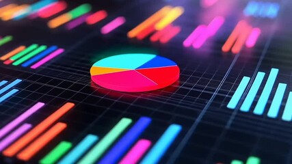 Colorful pie chart and bar graphs on a dark background - Powered by Adobe
