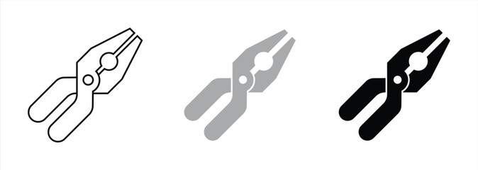 Pliers Icon in Outline, Solid, and Glyph Style – Vector Illustration