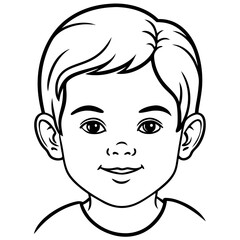 Minimalist one-line boy face vector – simple child portrait art on transparent white background