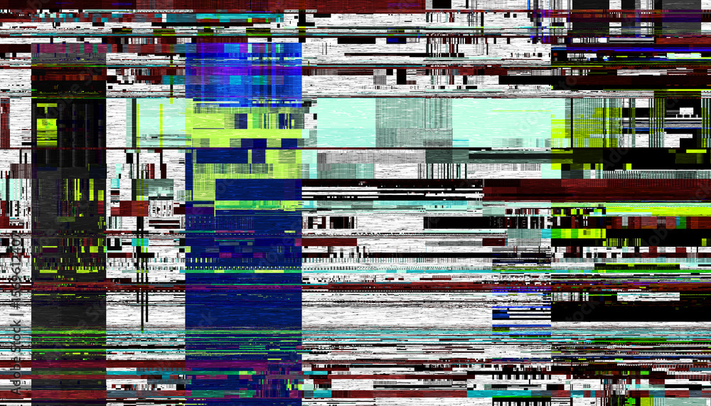 Poster Abstract creative glitch overlay texture. Geometric pixel pattern of a digital glitch on transparent background, digital pattern
