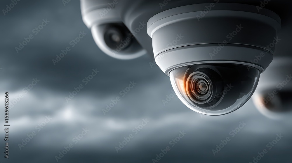 Aufkleber vigilant security cameras under a watchful sky, representing continuous monitoring for enhanced clou