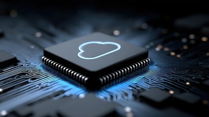 Close-up of a central AI processing chip with a glowing cloud icon, symbolizing intelligent coordination for robust cloud endpoint safety.