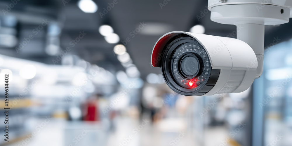 Poster high definition security camera monitoring in modern retail environment with blurred background and 