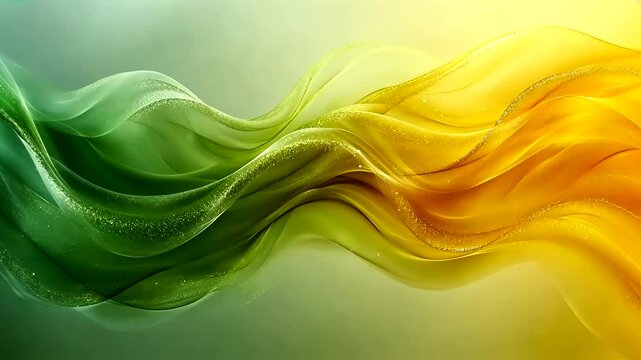 Abstract motion background animation with flowing green and yellow waves seamlessly looping