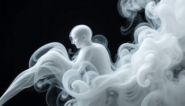 Ethereal Smoke Sculpture A Figure Emerging from Vapor