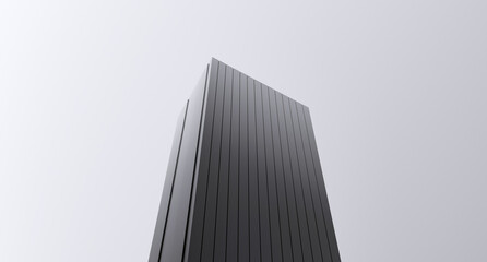 A tall Sci-Fi skyscraper, dark future minimalist architecture on the horizon of an overcast sky. Dark concrete high-rise building,wallpaper.3D render