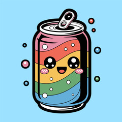 Obraz premium Cute Rainbow Soda Can Cartoon Illustration