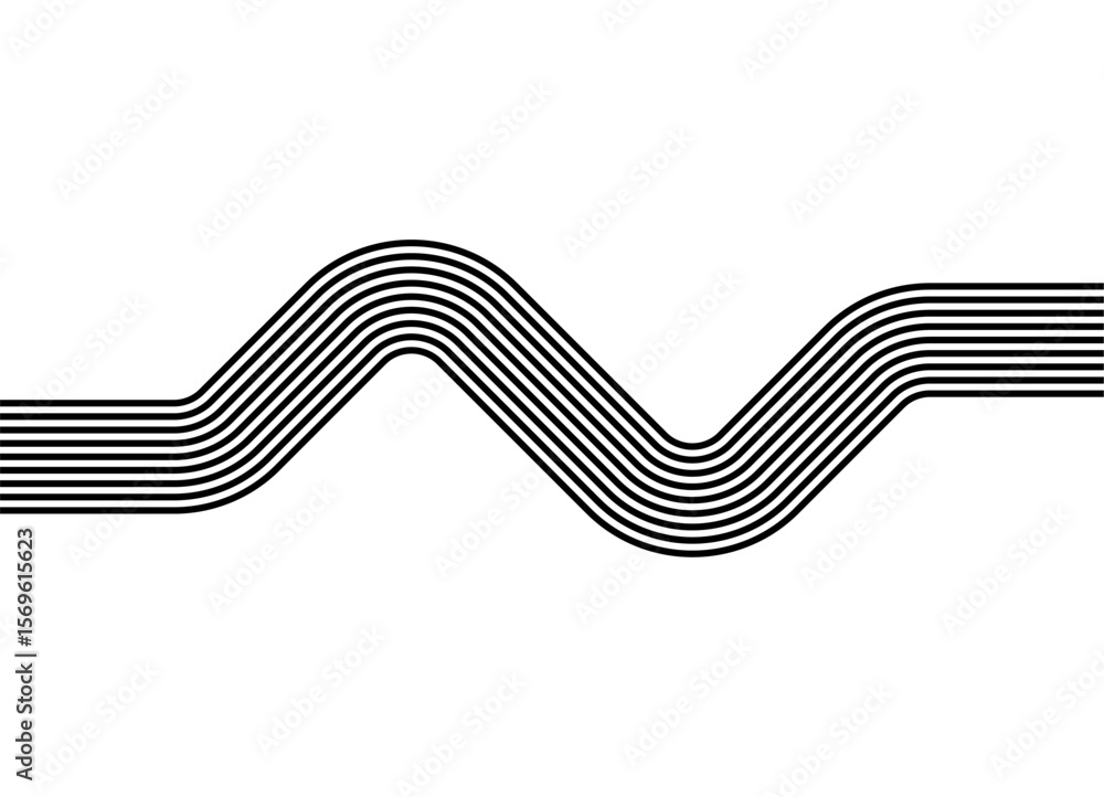 Aufkleber curved stripe. vector pattern of black parallel lines on a white background in retro style. design e