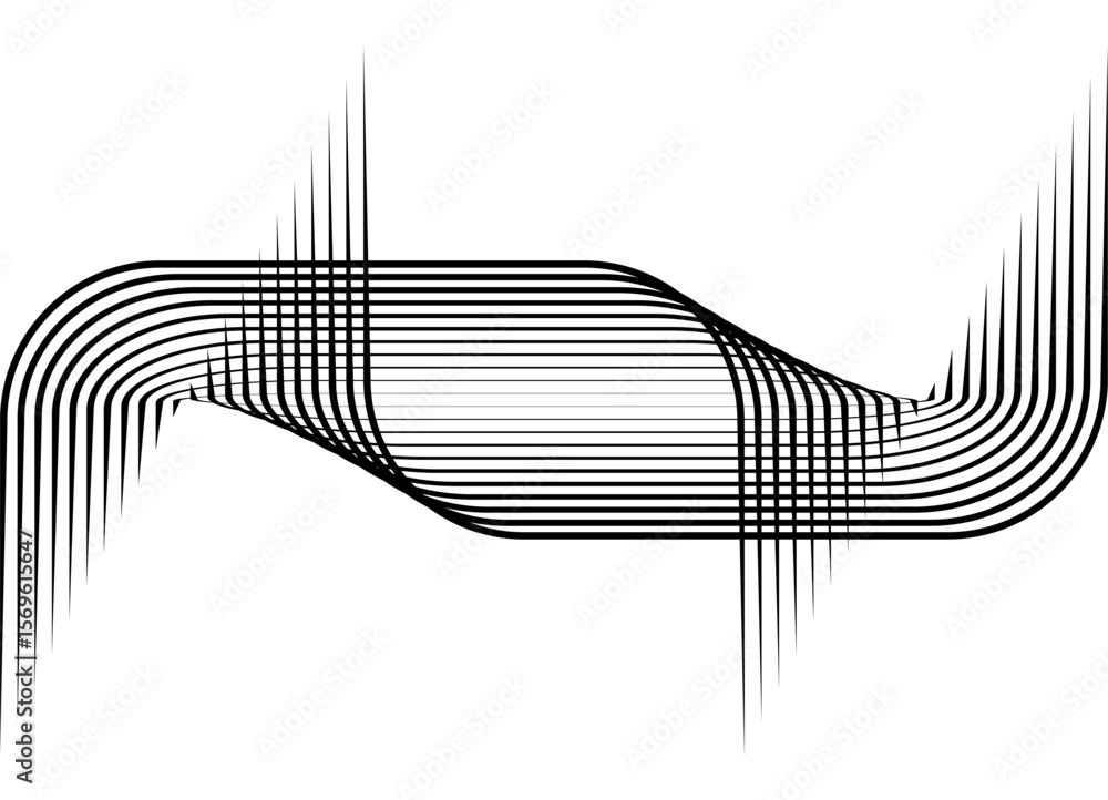 Poster abstract vector striped pattern of thin black parallel lines on a white background in retro style. d