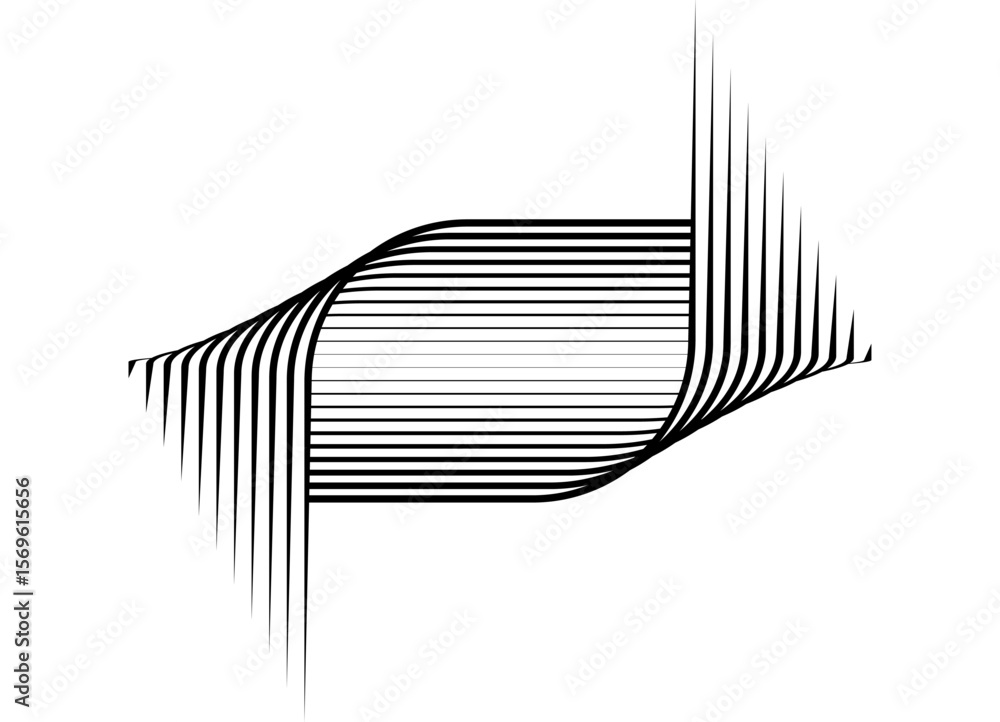 Poster abstract vector striped pattern of thin black parallel lines on a white background in retro style. d