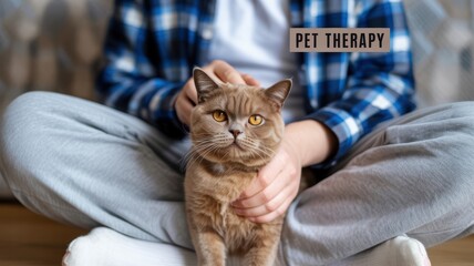 Pet Therapy Session with a Brown Cat Home Environment Close-Up Photography Concept