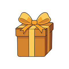 Obraz premium A golden gift box is tied with a yellow ribbon