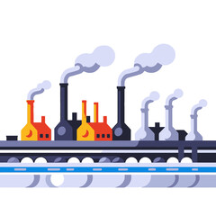 Industrial Factory with Smoke Stacks Illustration-Air Pollution Concept-Climate Change and Global Warming-Manufacturing Plant Artwork-Modern Factory Design-Flat Vector Graphic