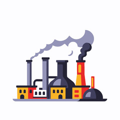 Industrial Factory Illustration-Vector Graphic of Manufacturing Plant with Smoke Stacks-Depicts Environmental Impact and Industrial Production-Modern Design