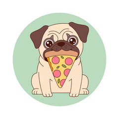 Cute Pug Eating Pizza Slice Illustration