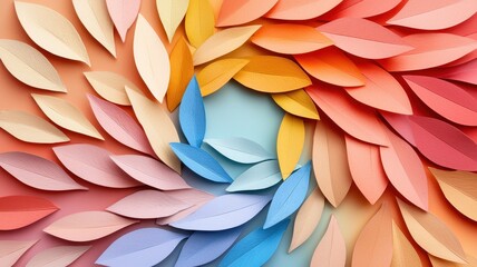 Naklejka premium Leaves of various shades arranged in a spiral pattern, abstract composition, 3D illustration