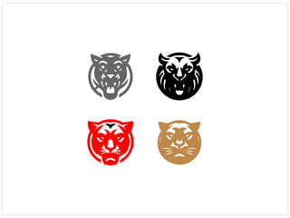 Stylized panther head logos, perfect for branding or design projects.  This graphic features four distinct, black-and-white panther head logos, suitable for various design purposes. 