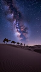 Desert camels under the starry sky
