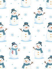 seamless pattern of cute snowman