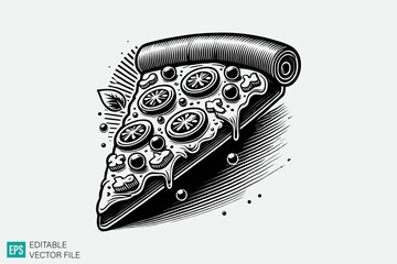 Pizza illustration vector black and white background templates