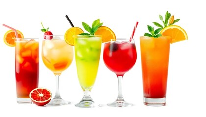 Fototapeta premium Bunte Cocktail-Klassiker: Sex on the Beach, Sea Breeze, Planter’s Punch & Painkiller