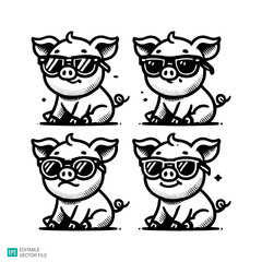 Obraz premium set of baby duck character illustration vector black and white background templates