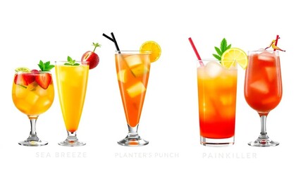 Bunte Cocktail-Klassiker: Sex on the Beach, Sea Breeze, Planter’s Punch & Painkiller