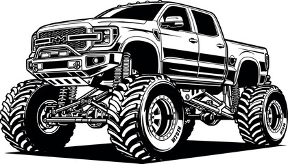 Lifted Monster Truck Vector Illustration.