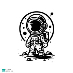 kid astronaut  illustration style vector black and white background templates