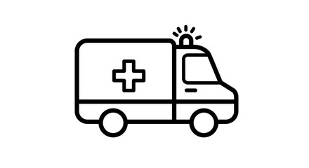 Fototapeta premium Emergency ambulance icon with cross and siren in minimalist black outline style