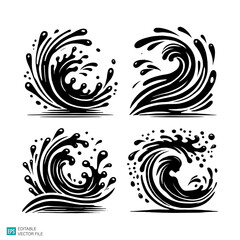 wave water illustration vector black and white background templates
