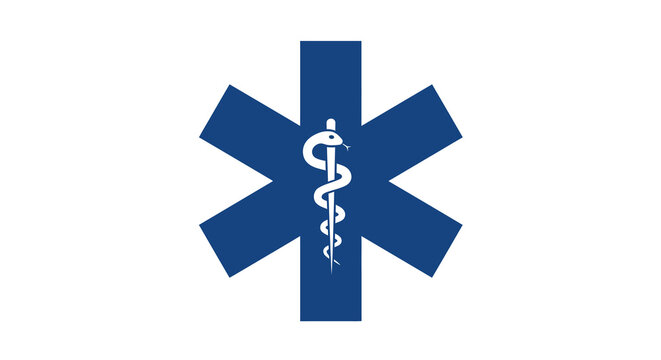 Blue medical star symbol with snake and staff emblem for healthcare design
