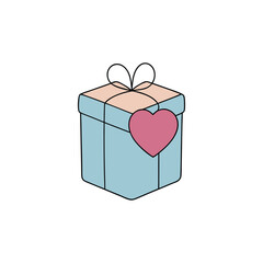 Vector art of a blue gift box with a pink heart isolated on white background