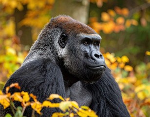 Obraz premium Gorilla in autumn foliage (1)